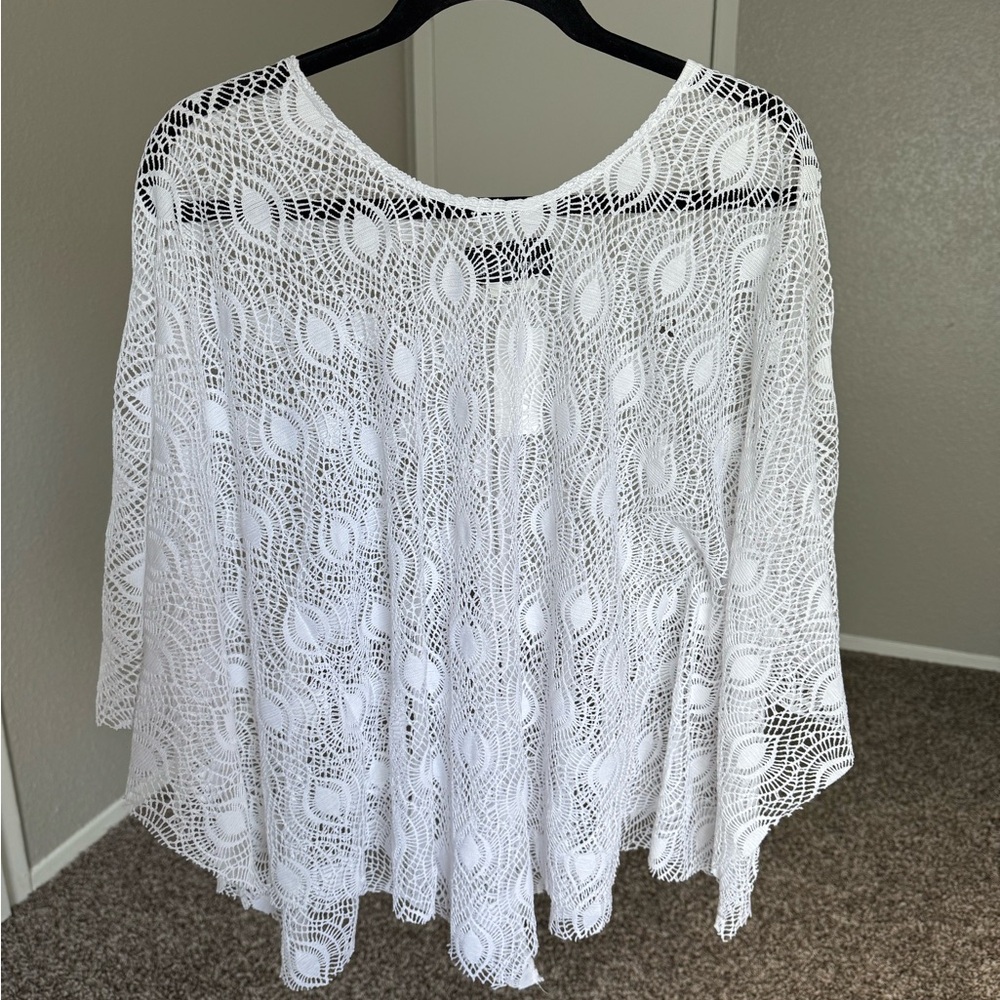 Un Deux Trois White Knit Lace Blouse One Size